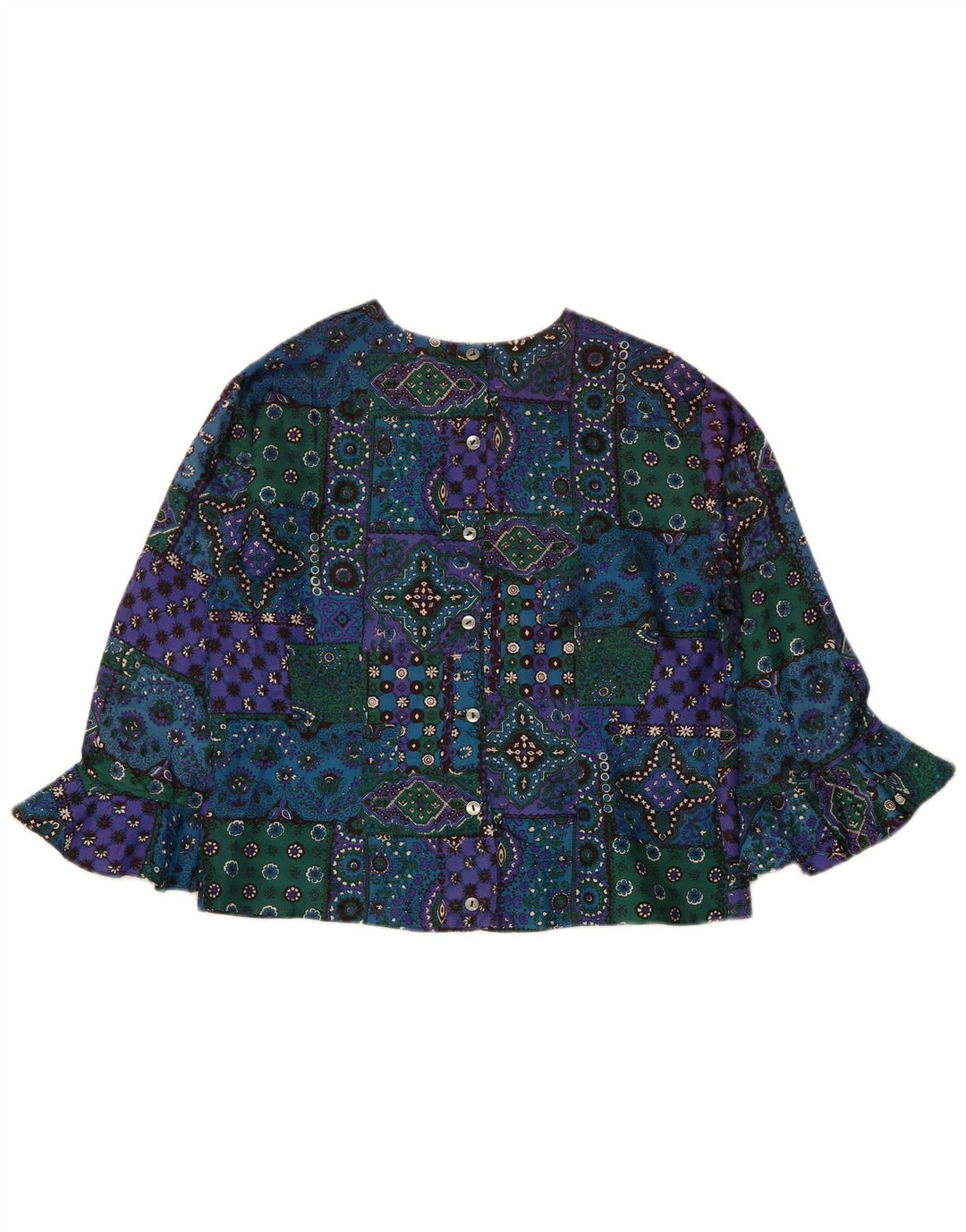 Vintage Womens Crop Shirt Blouse UK 12 Medium Multicoloured Patchwork