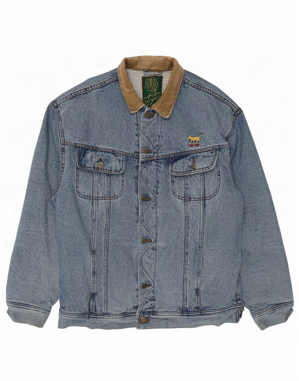 Vintage Mens Denim Sherpa Jacket UK 42 XL Blue Colourblock Cotton