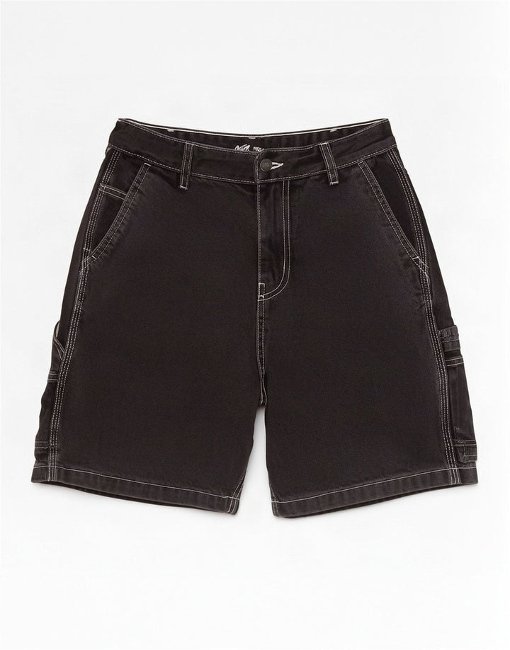 Pull & Bear Mens STWD Cargo Denim Shorts EU 36 Small W29 Black Cotton