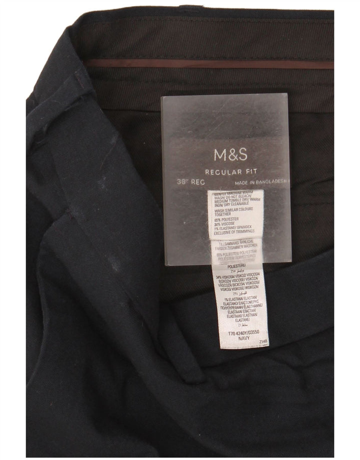 Marks & Spencer Mens Regular Fit Suit Trousers W38 L31 Navy Blue Polyester