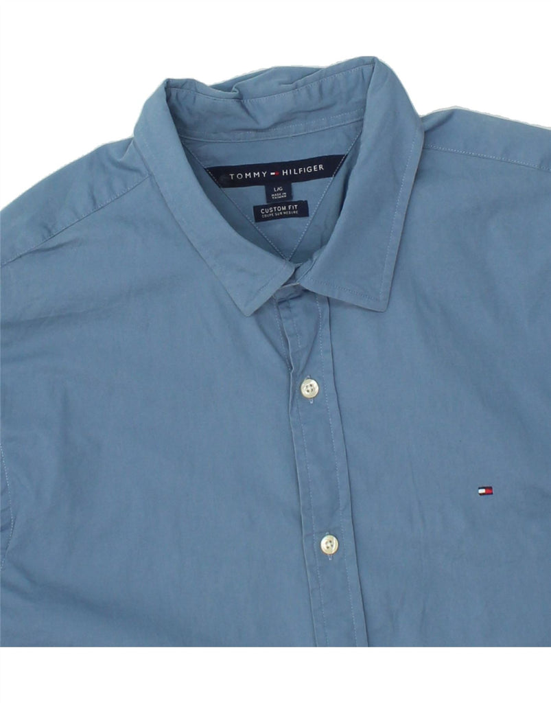 TOMMY HILFIGER Mens Custom Fit Shirt Large Blue Cotton | Vintage Tommy Hilfiger | Thrift | Second-Hand Tommy Hilfiger | Used Clothing | Messina Hembry 