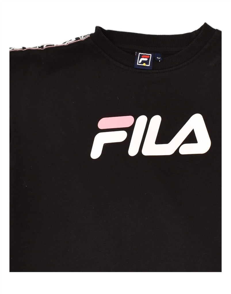 FILA Womens Graphic Sweatshirt Jumper UK 10 Small Black Cotton | Vintage Fila | Thrift | Second-Hand Fila | Used Clothing | Messina Hembry 