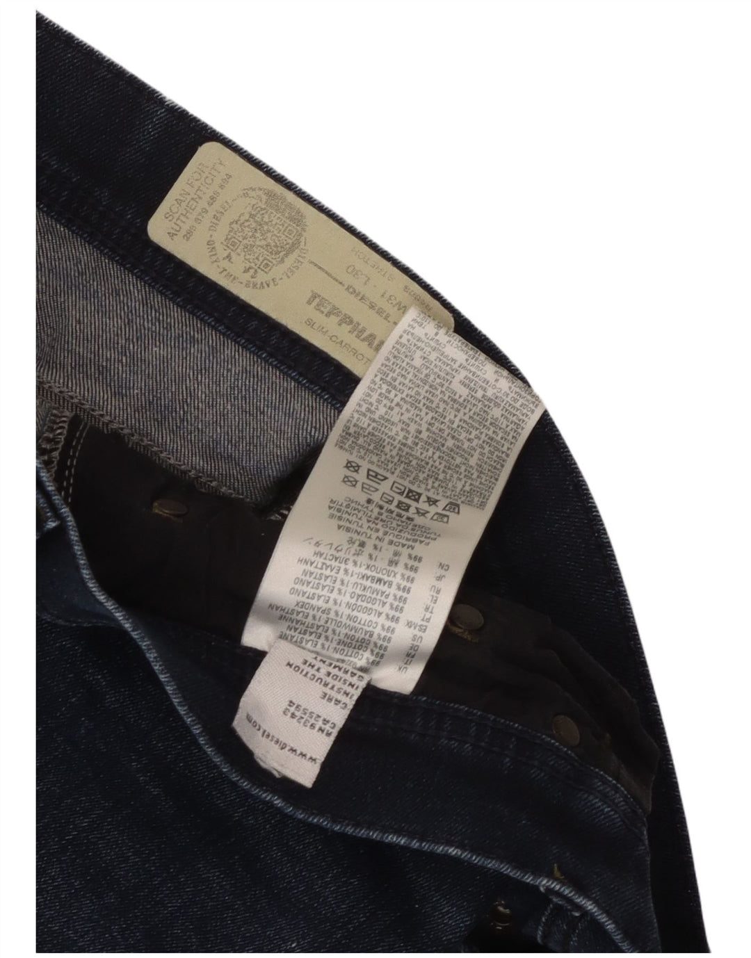 Diesel Mens Tepphar Carrot Slim Jeans W31 L30 Blue Cotton