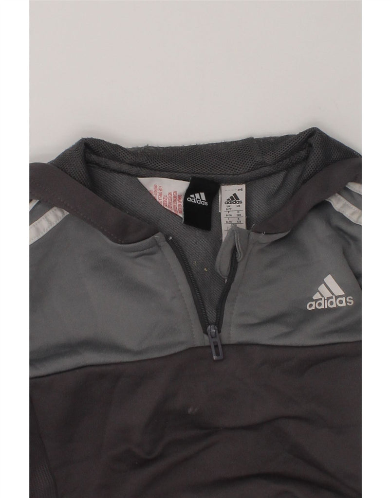 ADIDAS Boys Zip Neck Hoodie Jumper 6-7 Years Grey Colourblock Polyester | Vintage Adidas | Thrift | Second-Hand Adidas | Used Clothing | Messina Hembry 