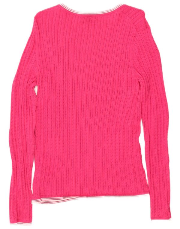 TOMMY HILFIGER Womens Boat Neck Jumper Sweater UK 14 Large Pink Cotton