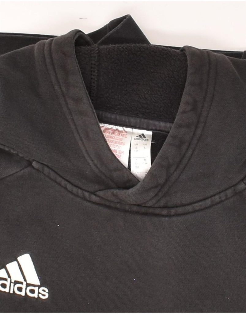 ADIDAS Boys Graphic Hoodie Jumper 13-14 Years Black Cotton | Vintage Adidas | Thrift | Second-Hand Adidas | Used Clothing | Messina Hembry 