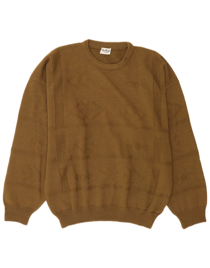 Vintage Mens Crew Neck Jumper Sweater XL Khaki Wool