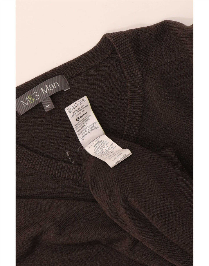 Marks & Spencer Mens V-Neck Jumper Sweater Medium Brown Acrylic