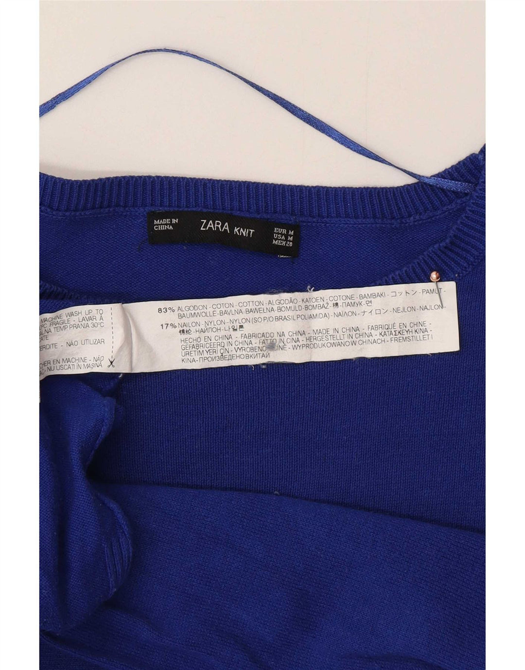 Zara Womens Oversized Boat Neck Jumper Sweater UK 14 Medium Blue Cotton