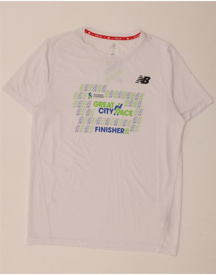 New Balance Mens Graphic T-Shirt Top Medium White Polyester