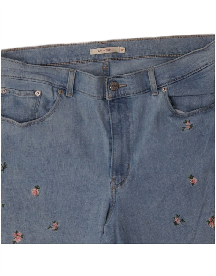 LEVI'S Womens Classic Denim Shorts W32 Large Blue Floral Cotton