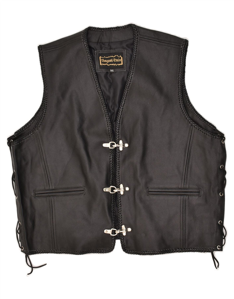 BONGOSSI TRADE Mens Leather Gilet UK 46 3XL Black Vintage Bongossi Trade and Second-Hand Bongossi Trade from Messina Hembry 