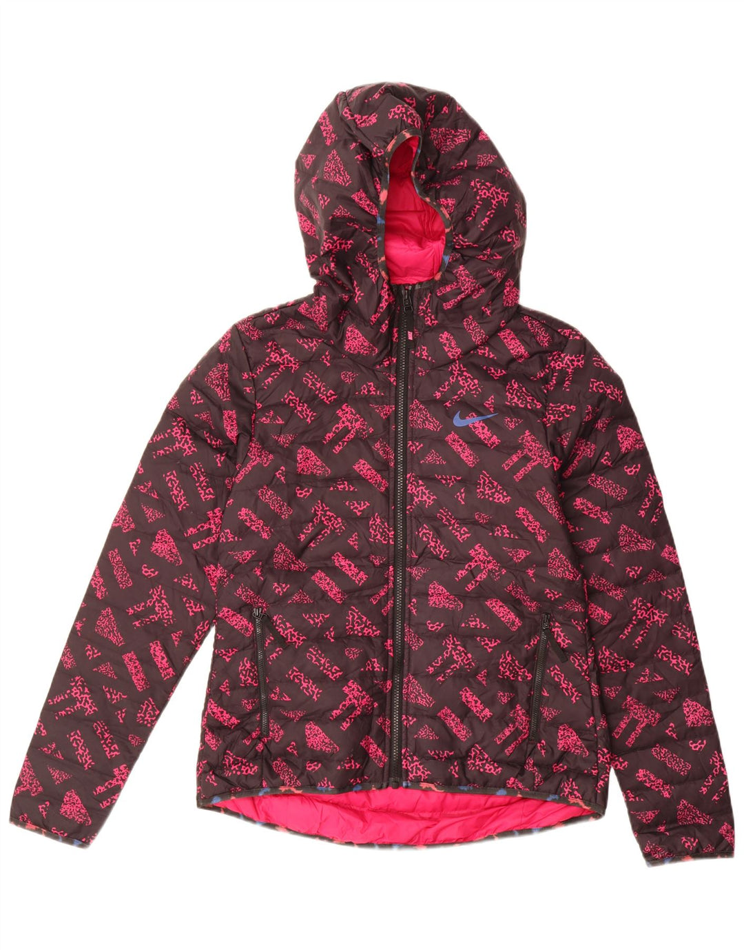 Nike Womens Graphic Hooded Padded Jacket UK 10 Small Pink Geometric