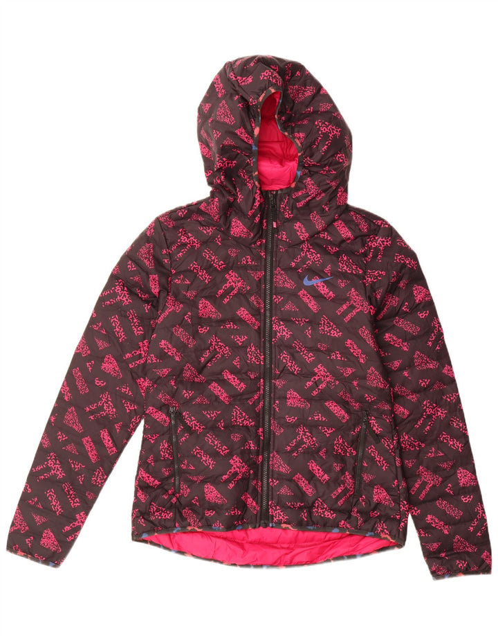 Nike Womens Graphic Hooded Padded Jacket UK 10 Small Pink Geometric