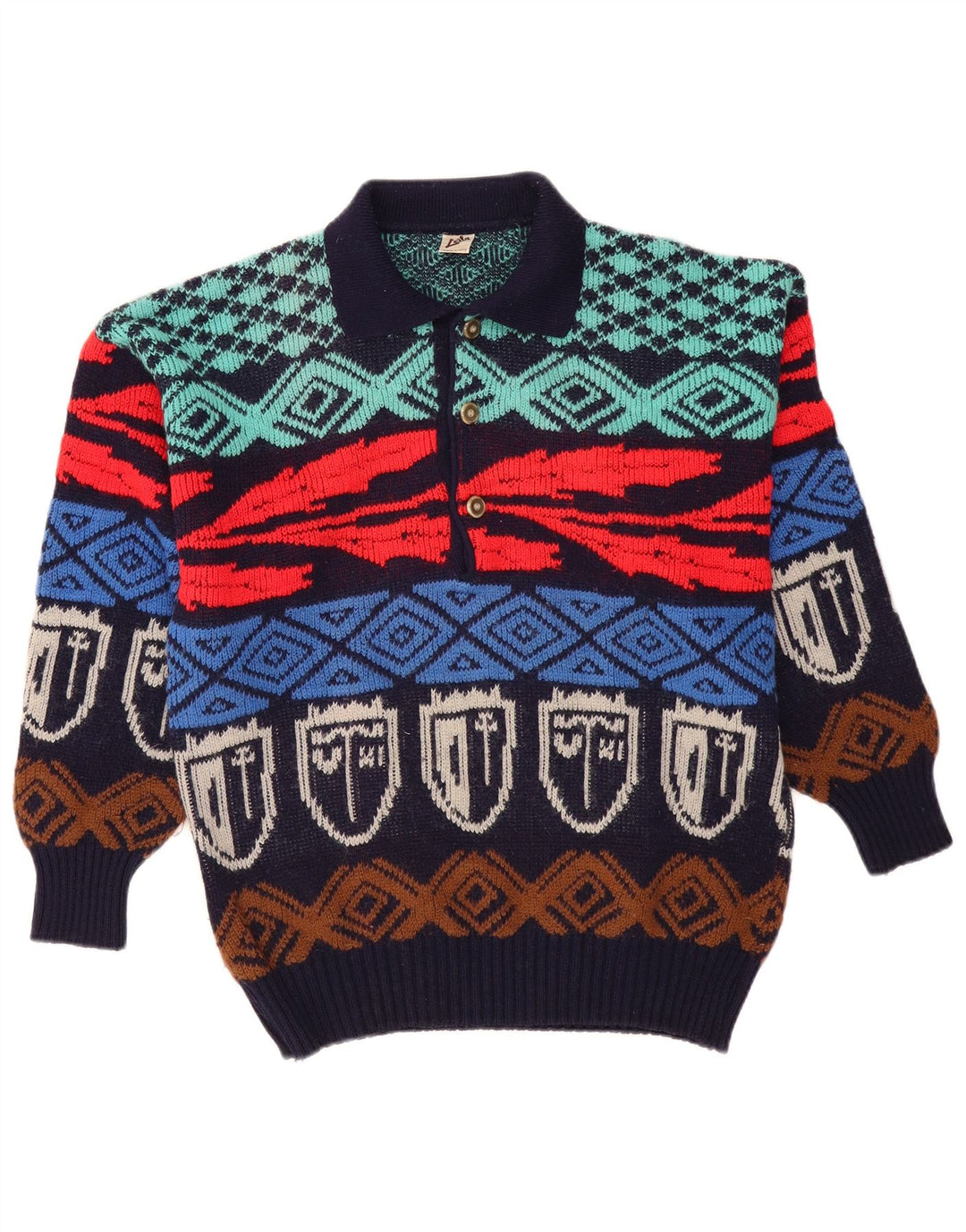Vintage Mens Polo Neck Jumper Sweater IT 50 Medium Multicoloured Geometric