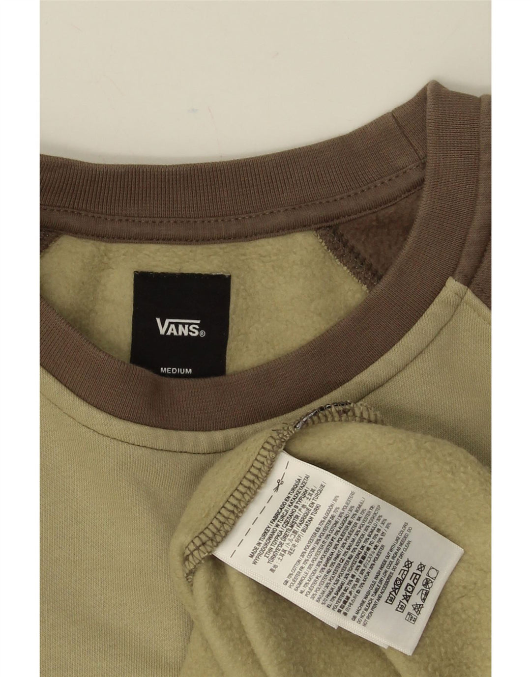 VANS Mens Sweatshirt Jumper Medium Khaki Colourblock Cotton