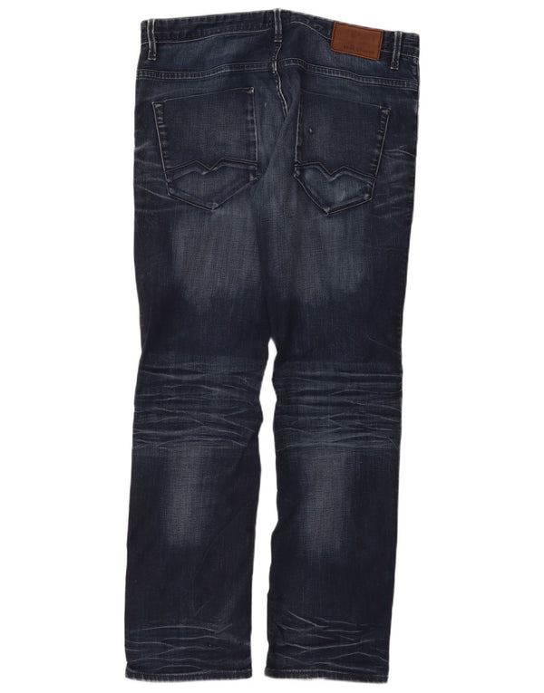 HUGO BOSS Mens Straight Jeans W34 L32 Navy Blue Cotton
