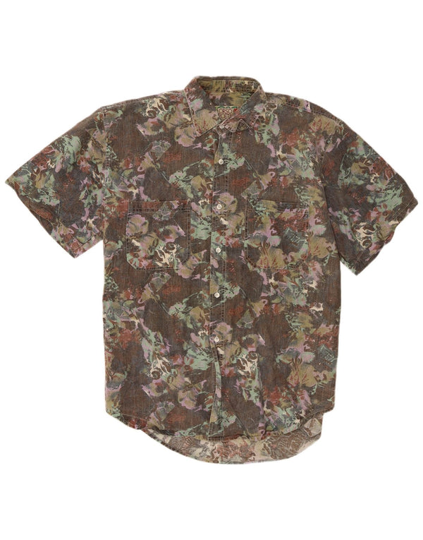 Orso Poeta  Mens Short Sleeve Shirt Large Khaki Floral Cotton