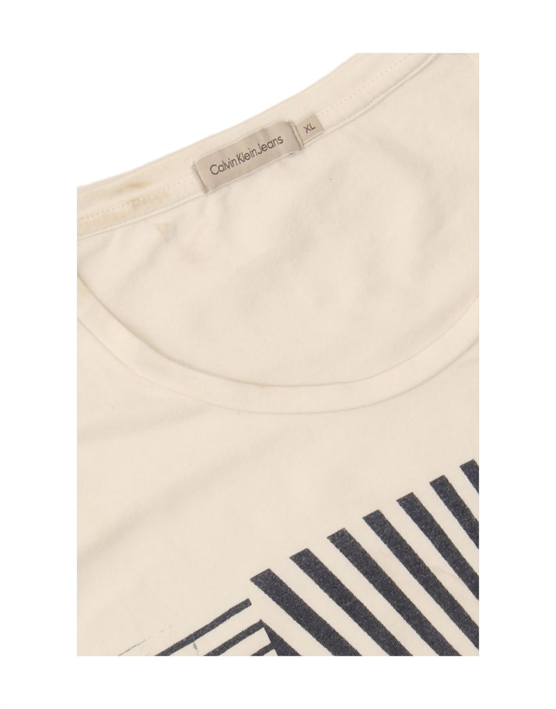 CALVIN KLEIN JEANS Mens Graphic T-Shirt Long Sleeve XL White Cotton Vintage Calvin Klein Jeans and Second-Hand Calvin Klein Jeans from Messina Hembry 