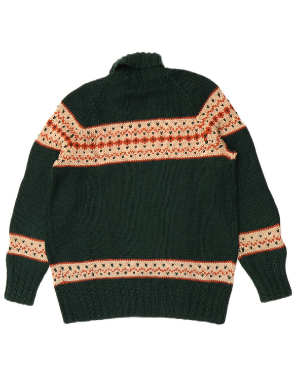 Vintage Womens Roll Neck Jumper Sweater UK 14 Medium Green Fair Isle