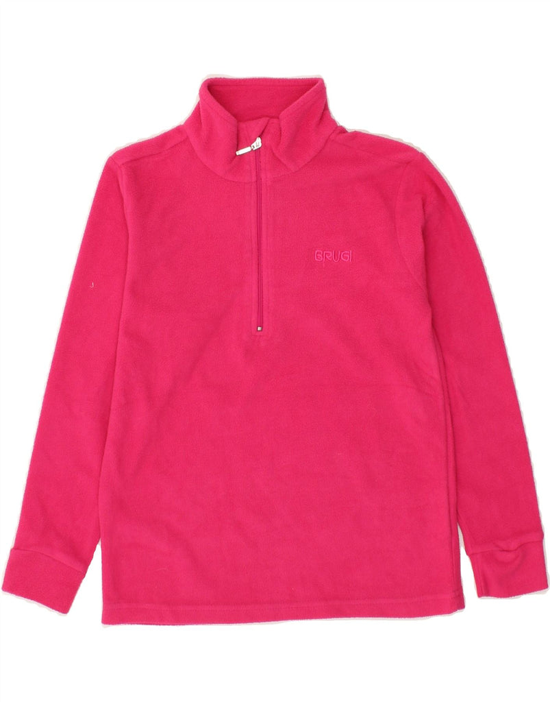 BRUGI Girls Zip Neck Fleece Jumper 6-7 Years Pink Polyester | Vintage Brugi | Thrift | Second-Hand Brugi | Used Clothing | Messina Hembry 