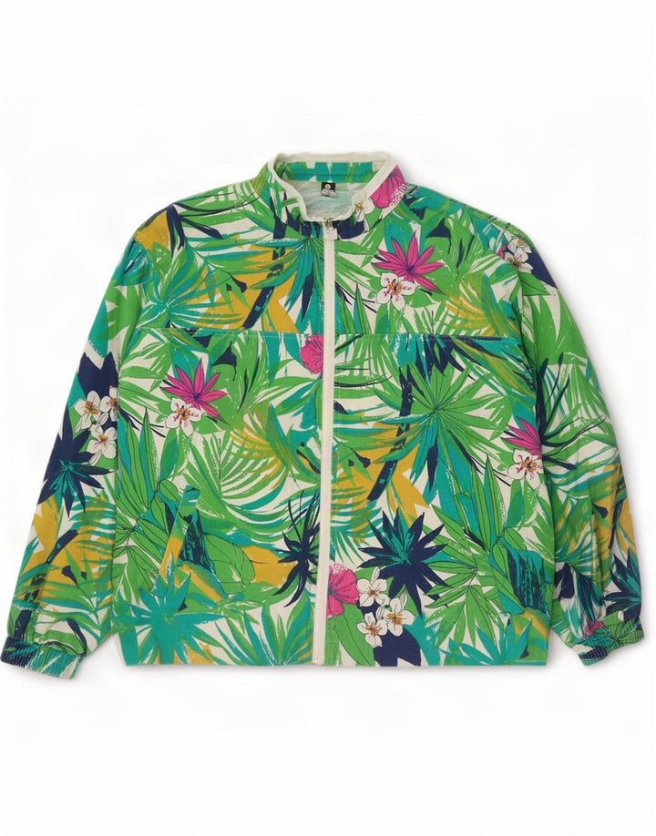 Trigema Womens Oversized Tracksuit Top Jacket UK 16 Large Green Floral