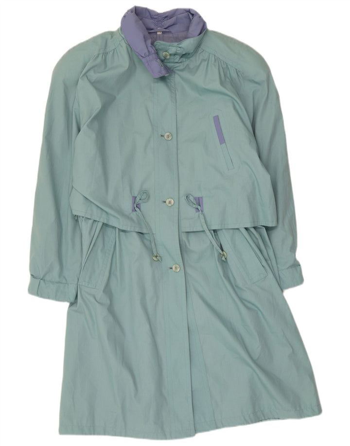 Vintage Womens Trench Coat UK 12 Medium Green Colourblock Polyester