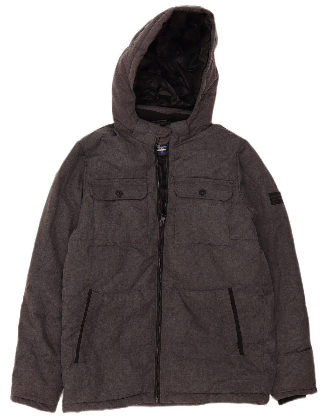 Jack & Jones Boys Hooded Padded Jacket 15-16 Years Grey Flecked