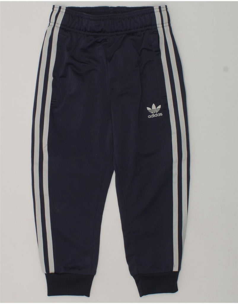 ADIDAS Boys Tracksuit Trousers Joggers 4-5 Years Navy Blue Polyester | Vintage Adidas | Thrift | Second-Hand Adidas | Used Clothing | Messina Hembry 