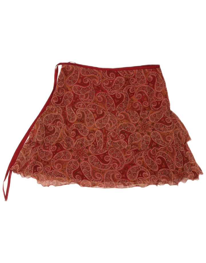 Blunauta Womens Mini Skirt IT 42 Medium W30 Burgundy Paisley Silk