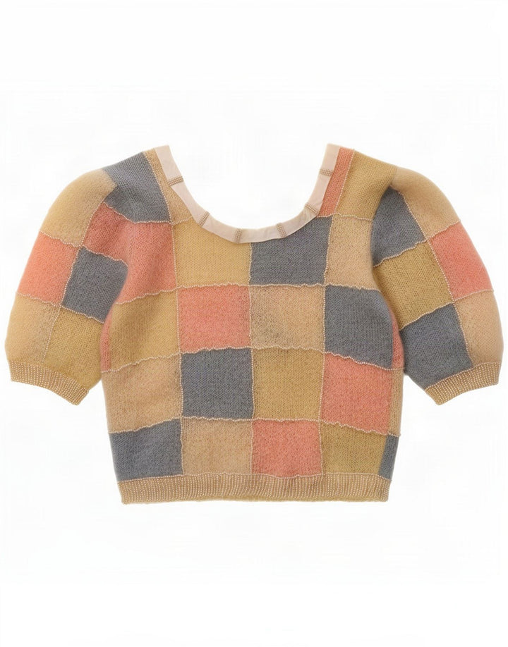 Vintage Womens V-Neck Jumper Sweater UK 10 Small Multicoloured Patchwork