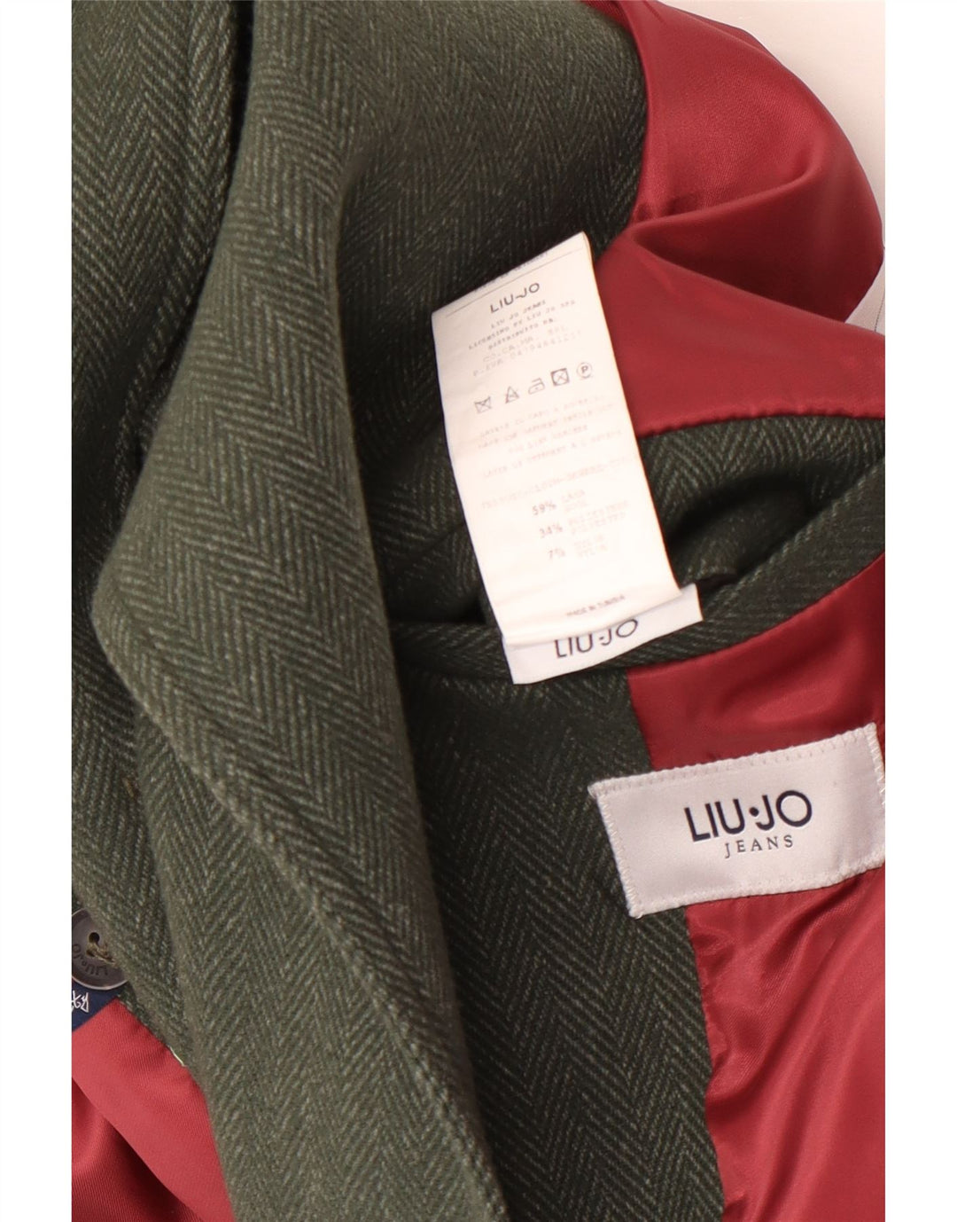 Liu Jo Mens Pea Coat UK 40 Large Green Herringbone Wool
