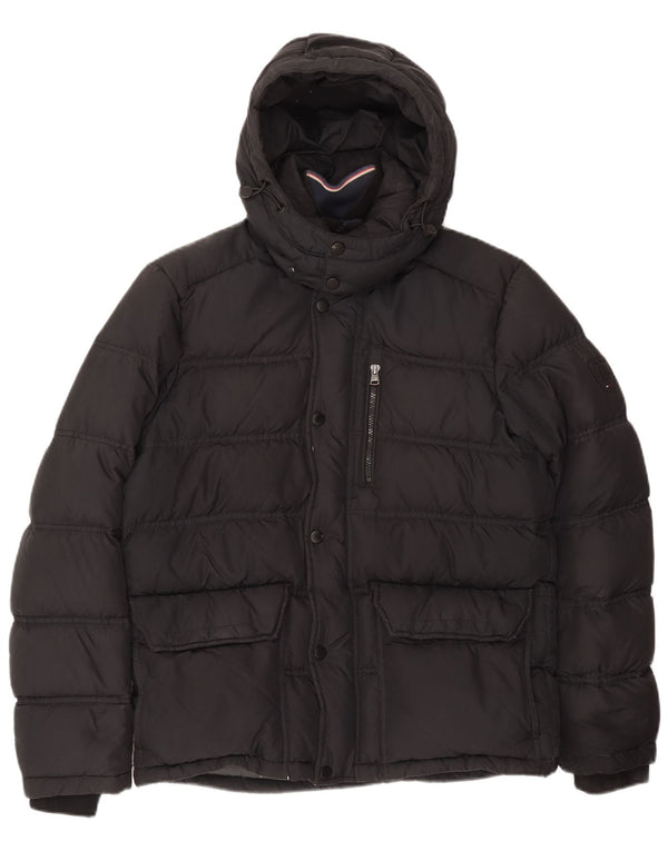 Tommy Hilfiger Mens Hooded Padded Jacket UK 38 Medium Grey Cotton