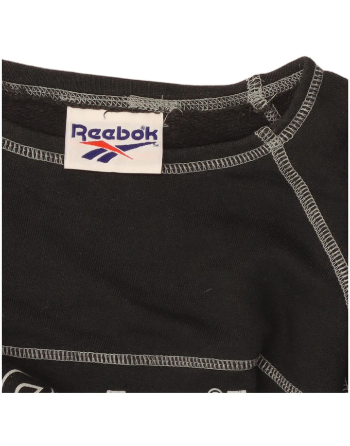 REEBOK Womens Crop Graphic T-Shirt Top UK 14 Medium Black Cotton