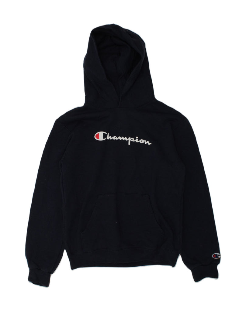 CHAMPION Boys Graphic Hoodie Jumper 15-16 Years Medium  Navy Blue Cotton | Vintage Champion | Thrift | Second-Hand Champion | Used Clothing | Messina Hembry 