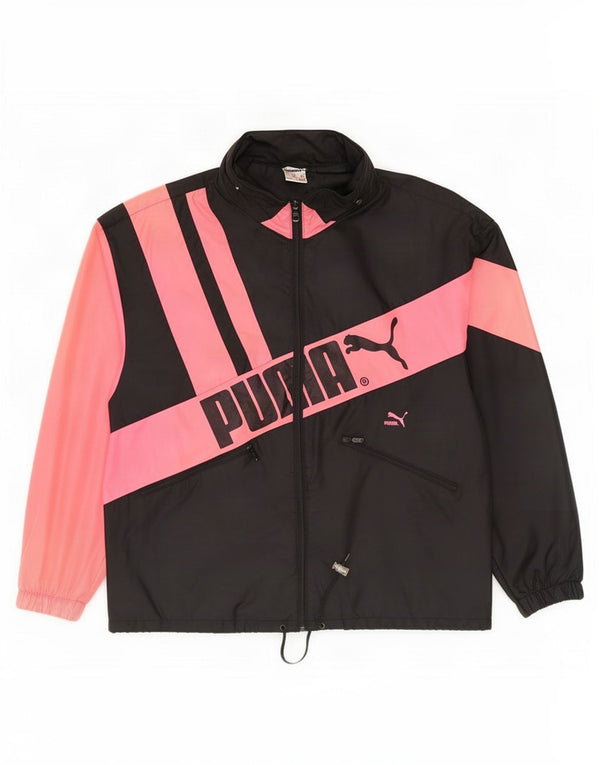 Puma Mens Graphic Hooded Rain Jacket UK 40 Large Black Colourblock