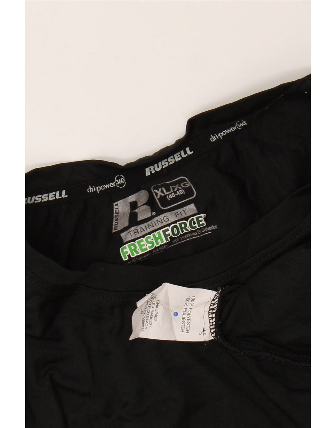 RUSSELL ATHLETIC Mens Dri-Power T-Shirt Top XL Black Polyester