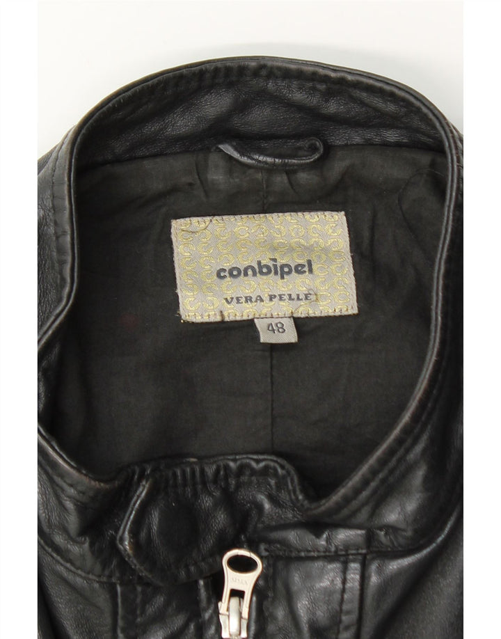 Conbipel Mens Leather Jacket IT 48 Medium Black Leather
