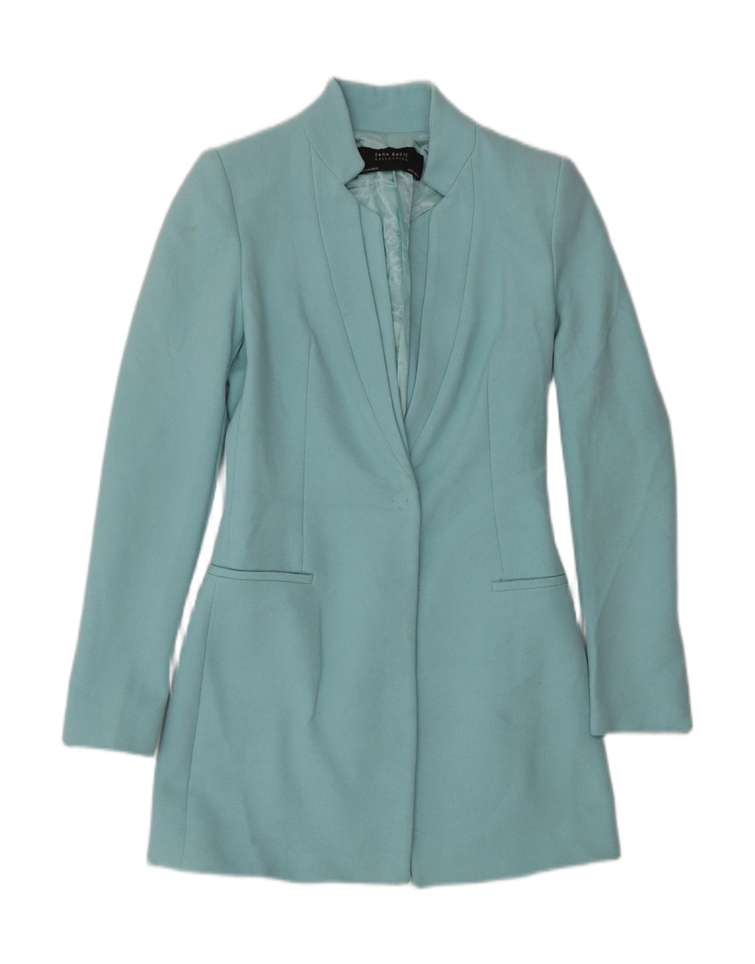 Zara Womens 1 Button Longline Blazer Jacket UK 6 XS Blue Acetate