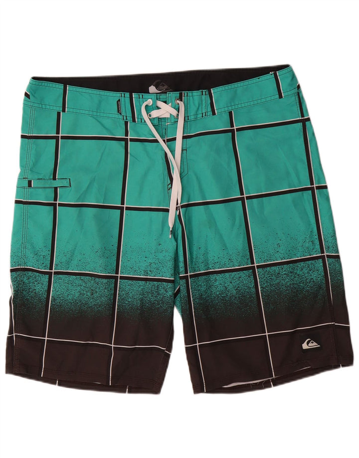Quiksilver Mens Swimming Shorts Large Blue Plaid Polyester
