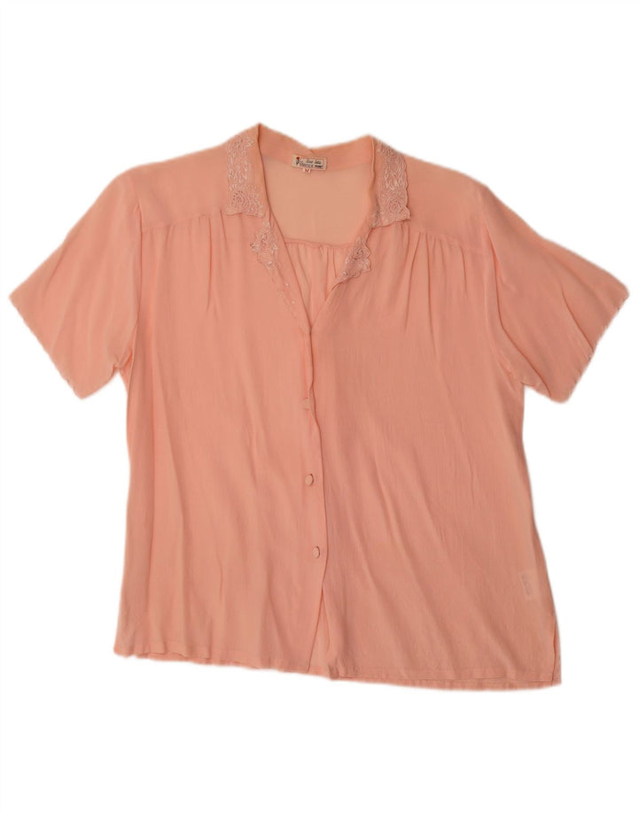 Vintage Womens Short Sleeve Shirt Blouse UK 14 Medium Pink Silk