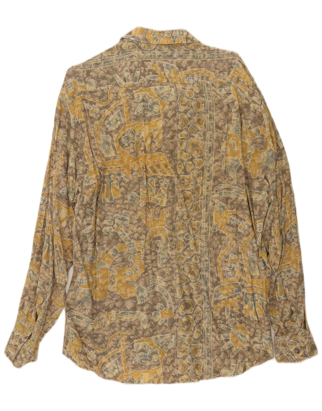 Vintage Mens Abstract Pattern Shirt Large Yellow Viscose