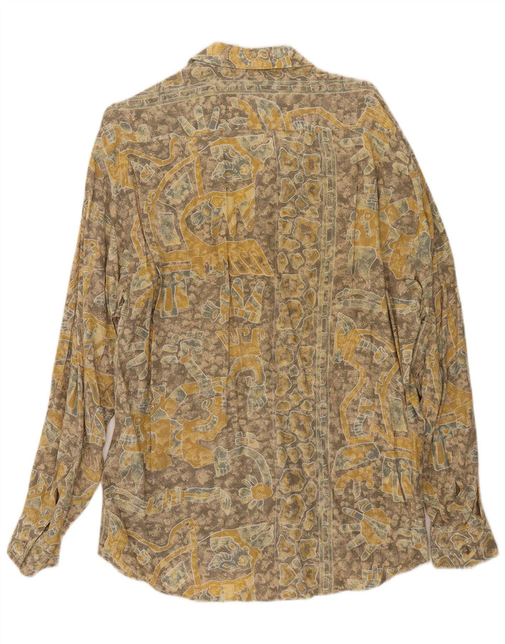 Vintage Mens Abstract Pattern Shirt Large Yellow Viscose