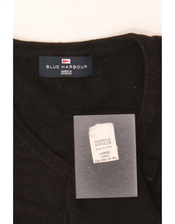 Marks & Spencer Mens Blue Harbour V-Neck Jumper Sweater Large Black Acrylic