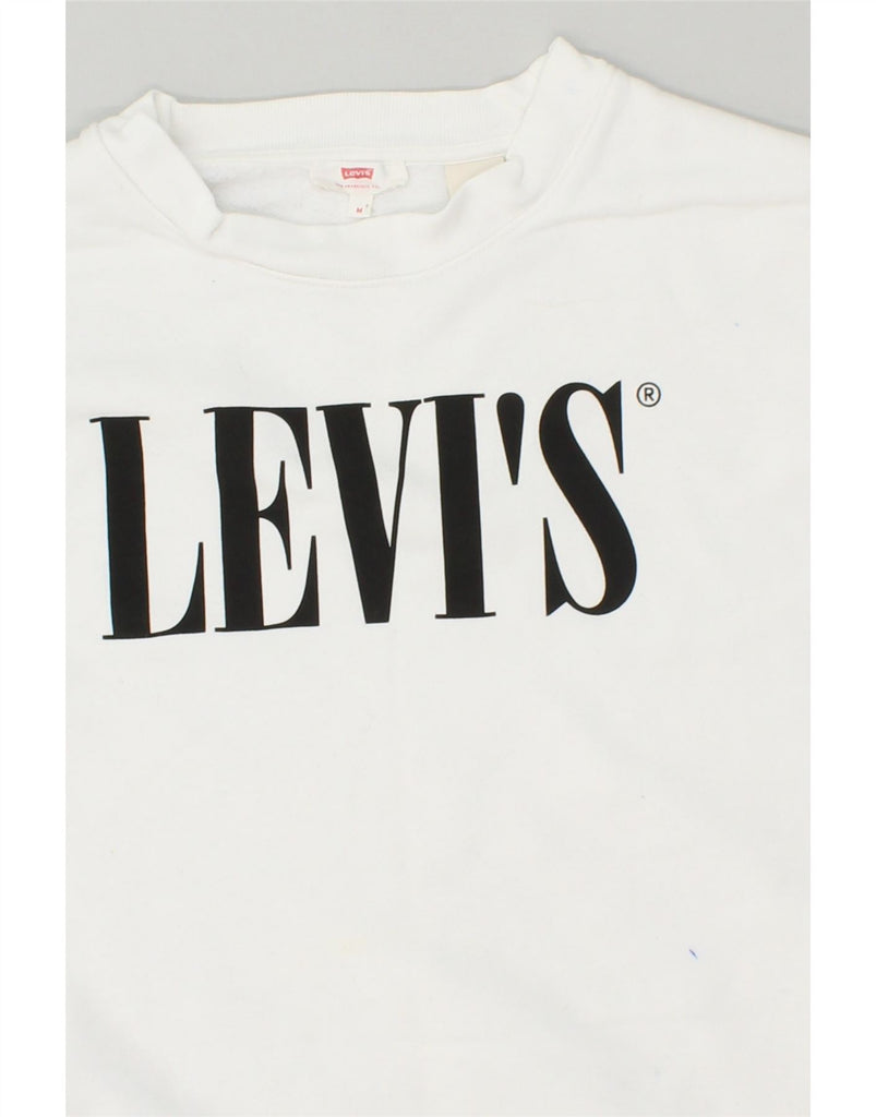 LEVI'S Womens Crop Graphic Sweatshirt Jumper UK 14 Medium White Cotton | Vintage Levi's | Thrift | Second-Hand Levi's | Used Clothing | Messina Hembry 