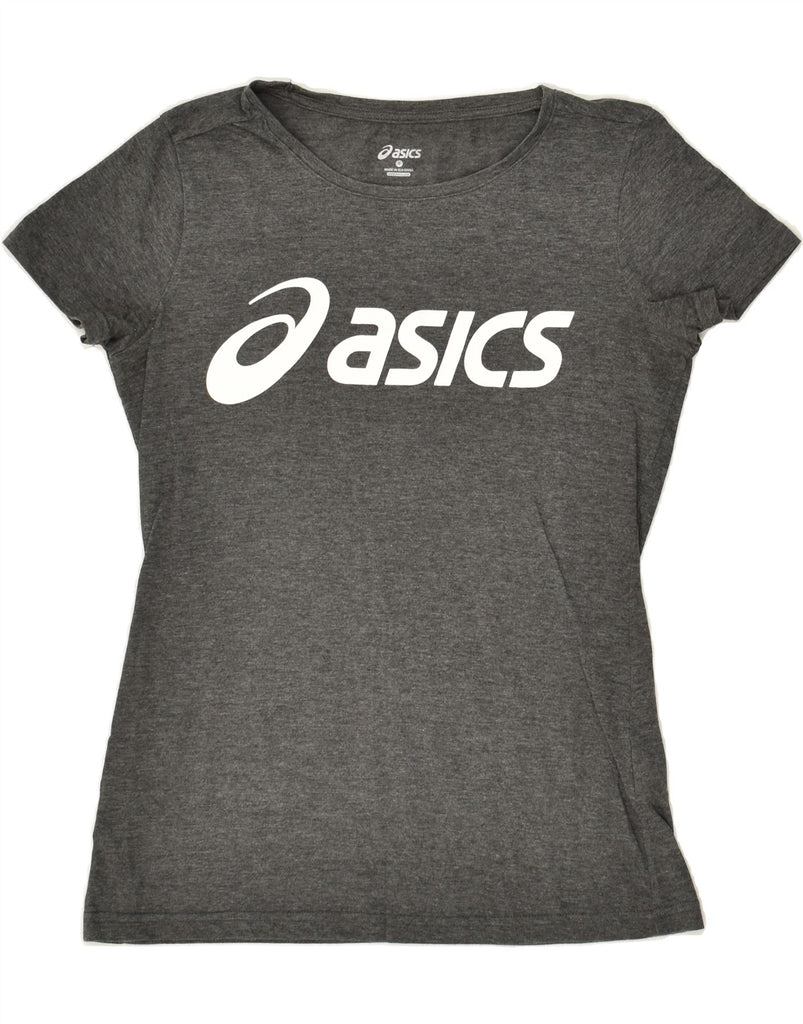 ASICS Womens Graphic T-Shirt Top UK 10 Small Grey Cotton | Vintage Asics | Thrift | Second-Hand Asics | Used Clothing | Messina Hembry 