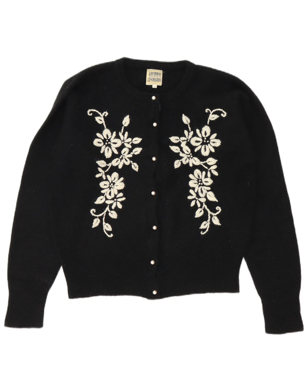 Vintage Womens Oversized Cardigan Sweater UK 10 Small Black Floral