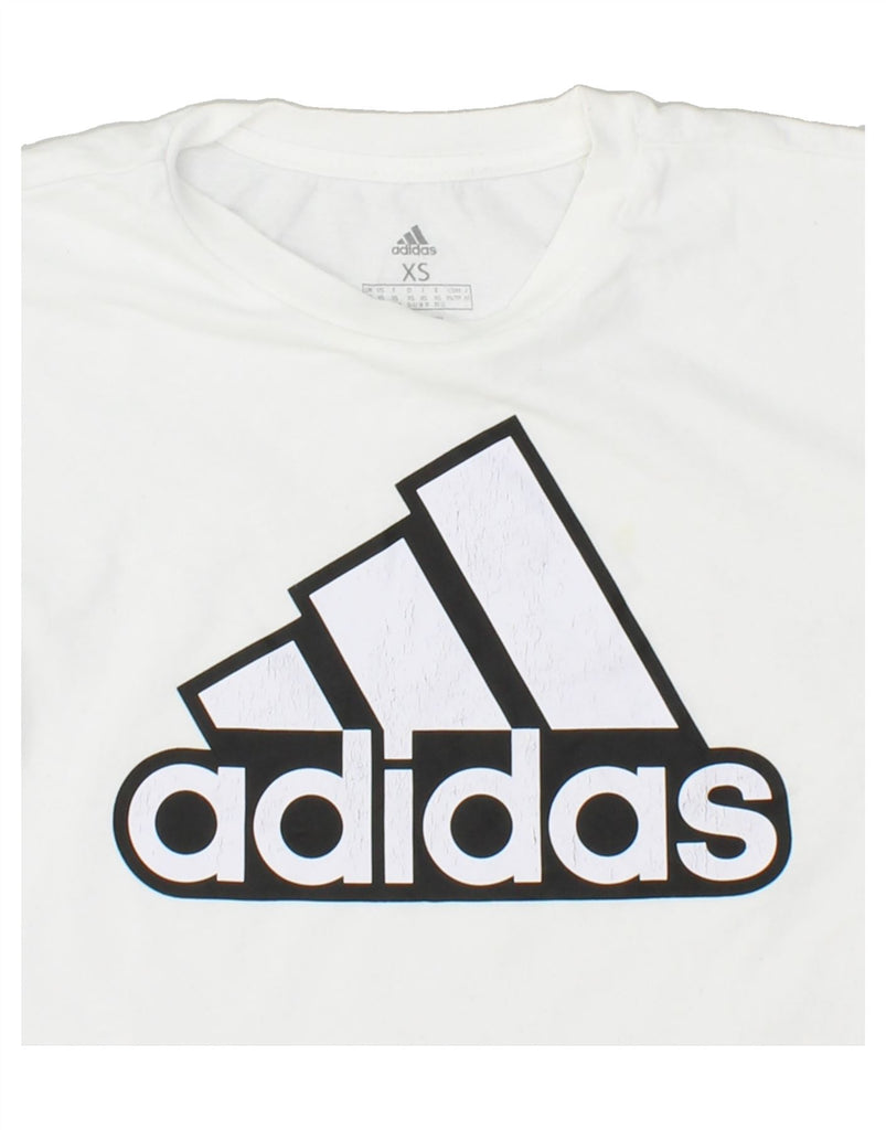 ADIDAS Womens Loose Fit Crop Graphic T-Shirt Top UK 4/6 XS White Vintage Adidas and Second-Hand Adidas from Messina Hembry 