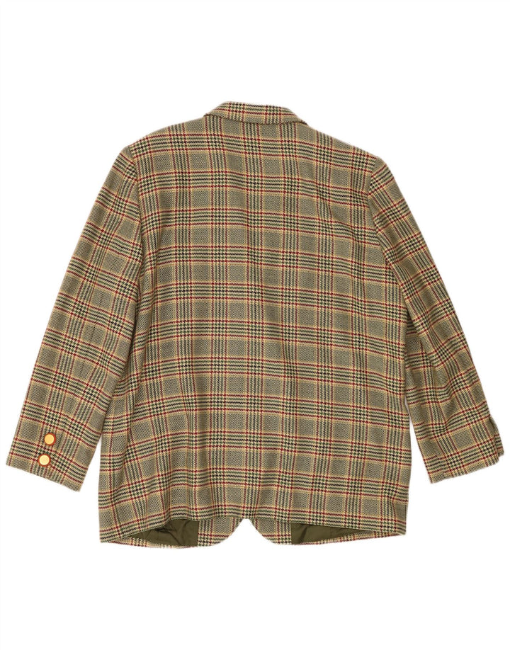 Donna Piu Womens 3 Button Blazer Jacket UK 20 2XL Green Houndstooth Wool