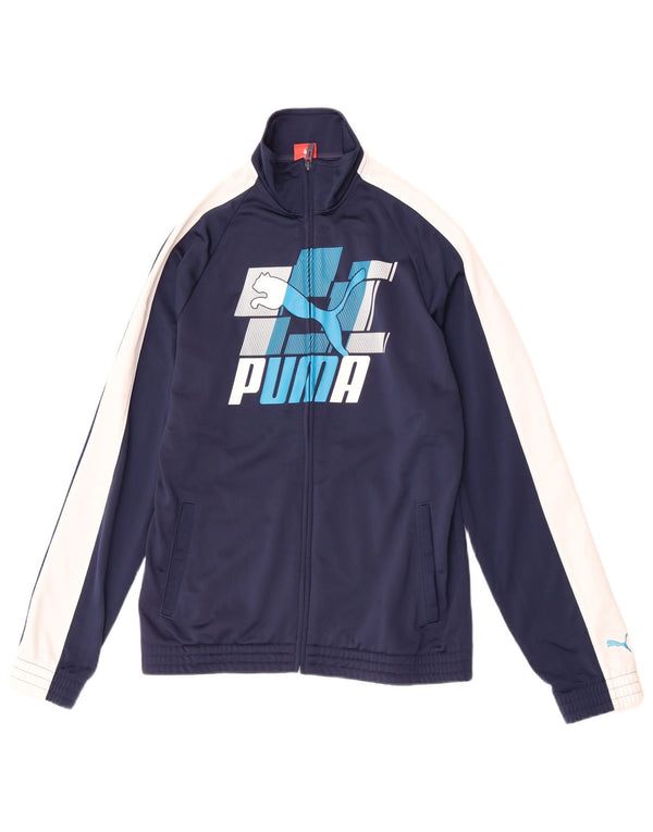 Puma Boys Graphic Tracksuit Top Jacket 15-16 Years Navy Blue Colourblock